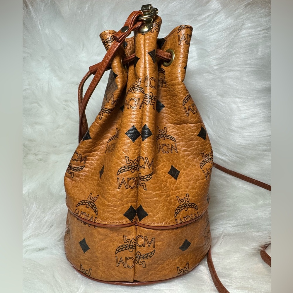 MCM Visetos Leather-Trimmed Bucket Bag - Picture 3 of 11
